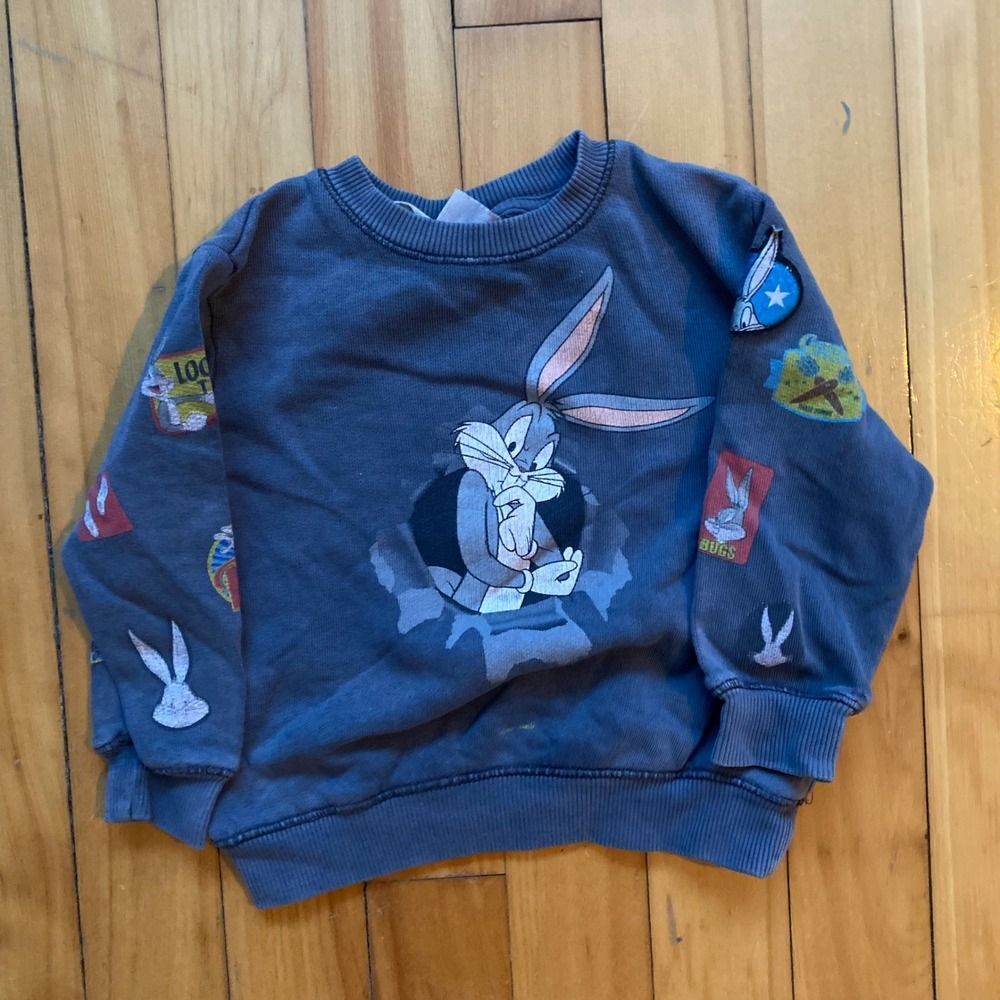 Kids Looney Tunes Bugs Bunny Graphic Sweatshirt Pullover Blue Patches 6-9 months
